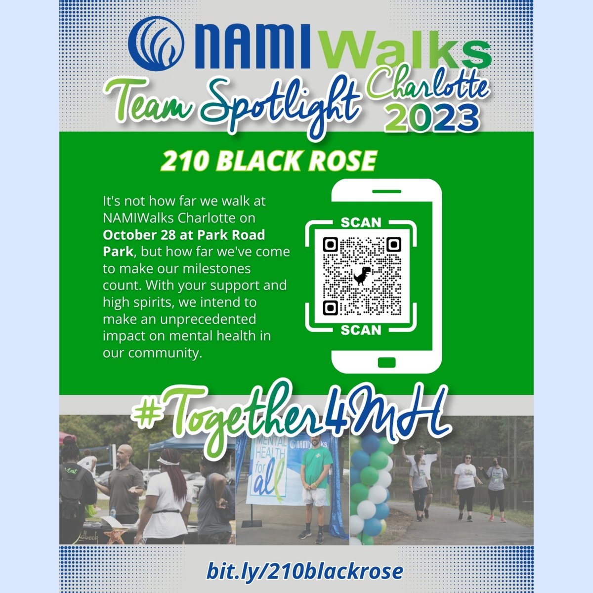 Come out & walk with us for this years NAMI WALK on 10/28/2023  at
Park Road Park
5300 Closeburn Rd, Charlotte, NC 28209

namiwalks.org/index.cfm?fuse…

 #NAMIWALKSCLT 
#Together4MH 
#MentalHealthAwareness 
#SuicidePreventionAwareness
#TEAM210BLACKROSE

linktr.ee/210blackrose