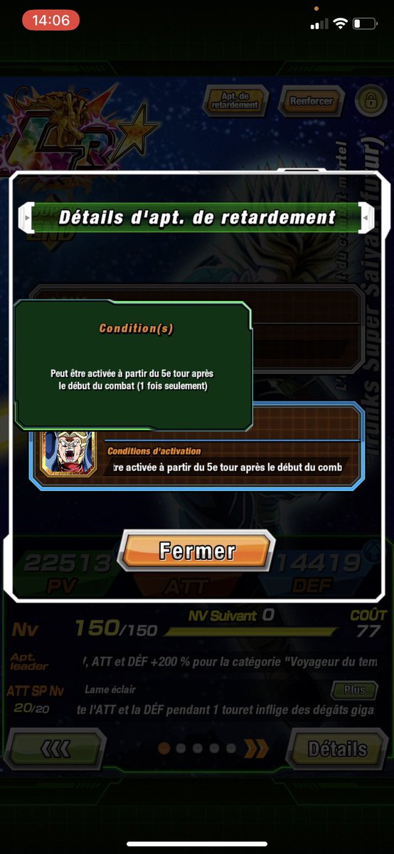 Neil7794's tweet photo. @John_Joodan @_Kowai_ Il y a une erreur dans la trad Française qui indique que trunks peut activer son aptitude de retardement t5 alors que c’est à partir de son apparition. J’invite tout le monde à contacter le support et à demander qu’on règle cette erreur avec compensation https://t.co/I4wntTYGtu