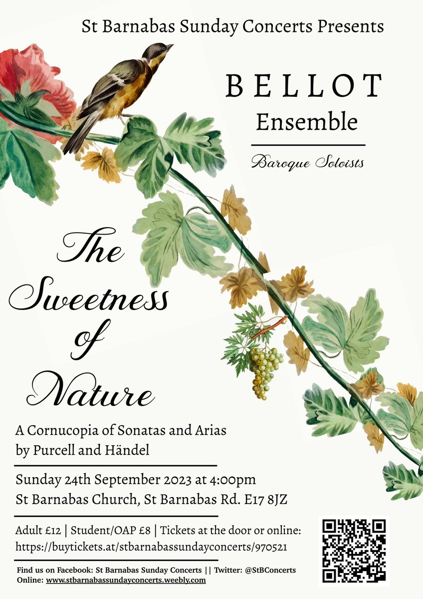 SUNDAY 24th SEPTEMBER 4PM a gorgeous programme of sonatas and arias by one of London’s premier, baroque, ensembles… Come join us! tickettailor.com/events/stbarna…