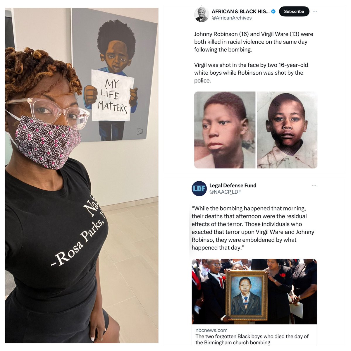 KercenaDozier's tweet photo. 60 years later #IsThisAmerica, where Black children still do not have the freedom to grow up free from white supremacists domestic terrorist attacks? #WeThePeople must never let America forget what they did to our #FourLittleGirls, the fifth girl, and two Black boys on this day. https://t.co/xoC097DGf1