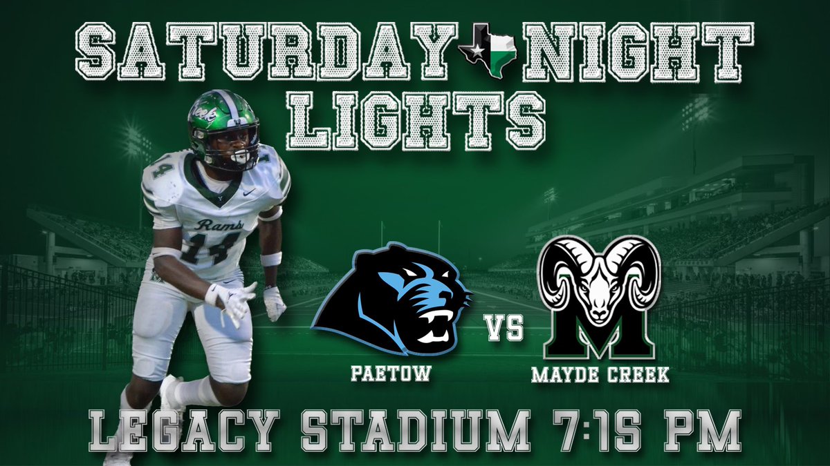 Tonight your Rams will face off against Paetow in a district 19-6A matchup. Show your Ram Pride tonight and turn Legacy Stadium into a sea of green. Can’t wait to see you there! @MCHS_Rams @MCHSAthleticDep @CoachJensen3 #RPND #TheCreekIsRising