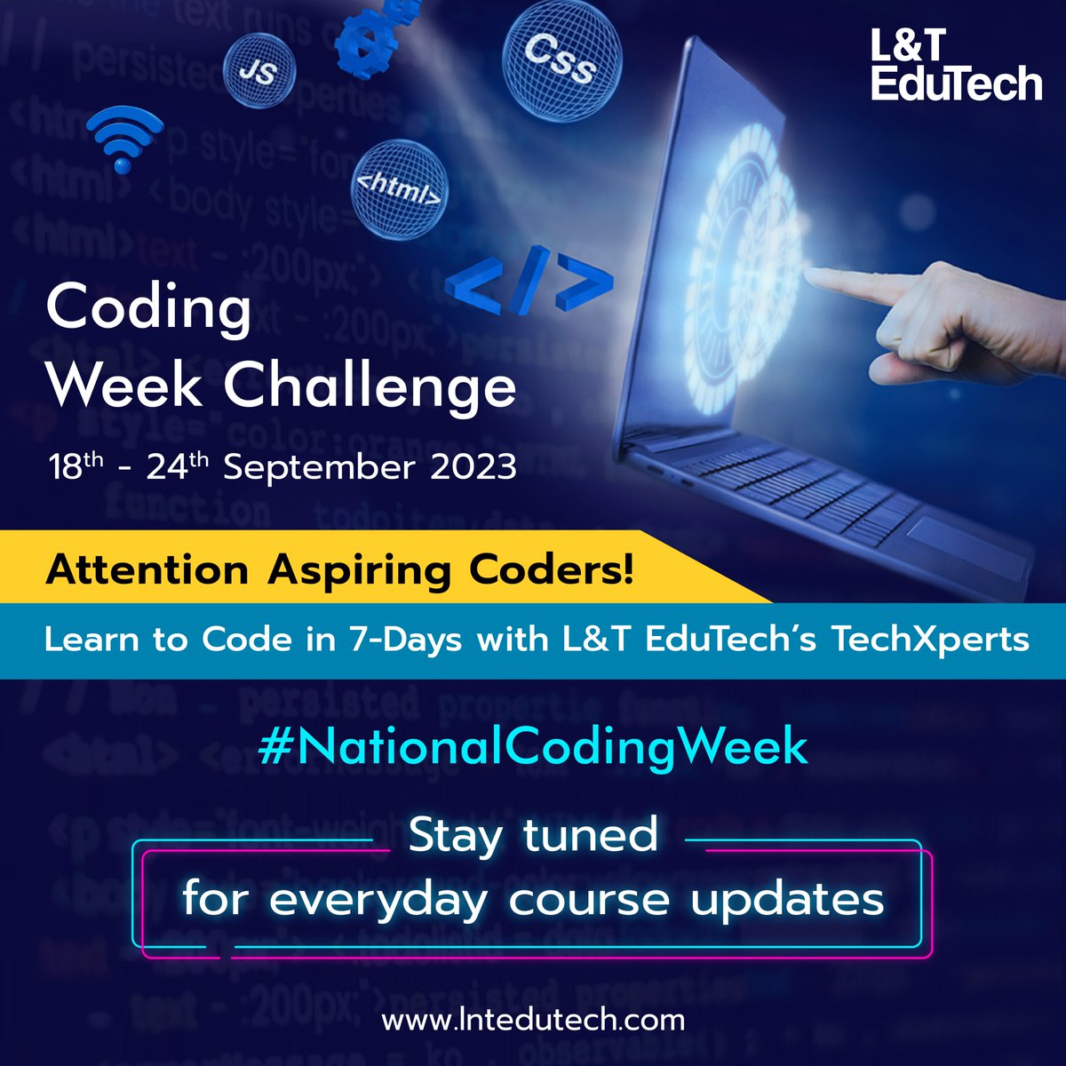 lntedutech's tweet image. Are you ready to embark on an exhilarating #coding journey?
Join us for the #CodingWeekChallenge.
Watch this space for everyday course updates