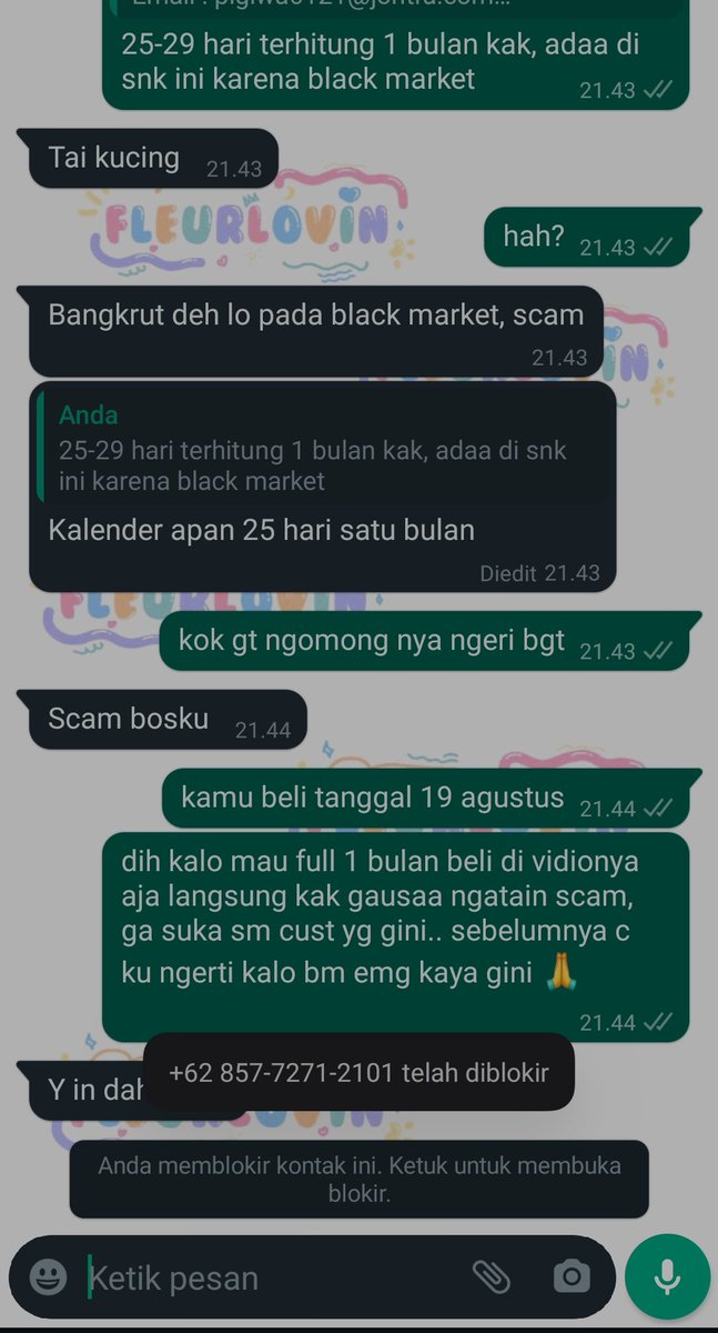 heyyawdel's tweet image. tolong ya buat buyer kalo lo mau beli full 30 hari langsung aja beli di app nya. kita black market bukan scam tapi emg itu konsekuensi nya. sebel bgt nemu c yang ngeyel kayak gini, mana ngatain kasar. tobat deh 🙏
yang mau aku spill nomor nya buat blokir ni org dm aja 
#zonauang