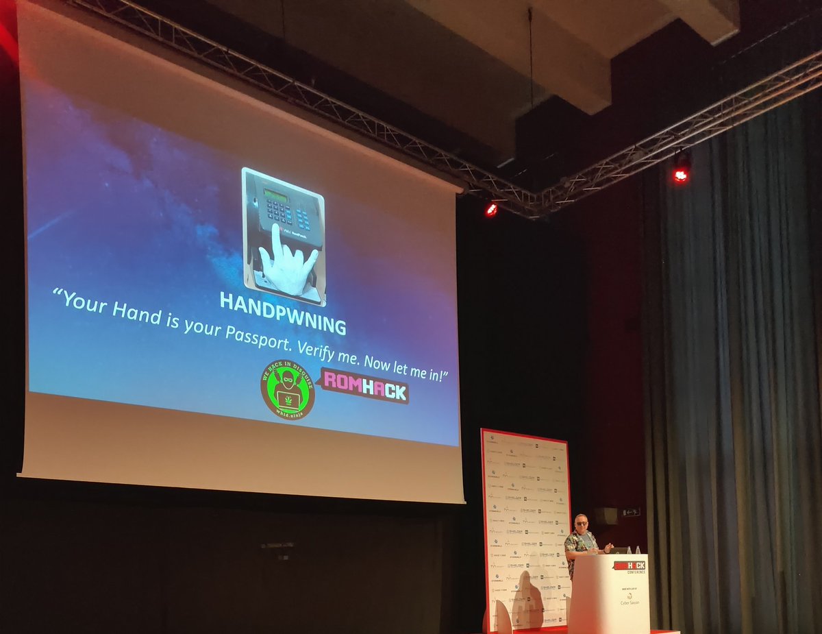 cybersaiyanIT's tweet photo. 🙌🏻 We're in the safe... hands of Luca Bongiorni AKA @CyberAntani with his presentation #HandPwning: “Your Hand is your Passport. Verify me. Now let me in!” 

[@] #RomHack2023 Conference https://t.co/wio7MGjsRT
