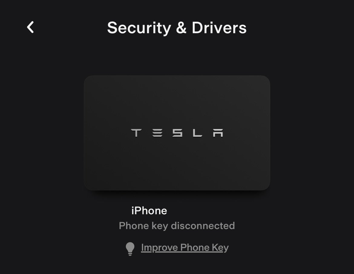 TeslaNewswire's tweet photo. It seems that Tesla App 4.25.0 adds a new tip window labeled “Improve Phone Key” under « Security & Drivers » tab.
Tapping on “Setup Bluetooth Audio” will trigger the “Bluetooth Setting” window to pop up in your Tesla.
#tesla #app #phonekey #tip https://t.co/Wx09MbXRvf
