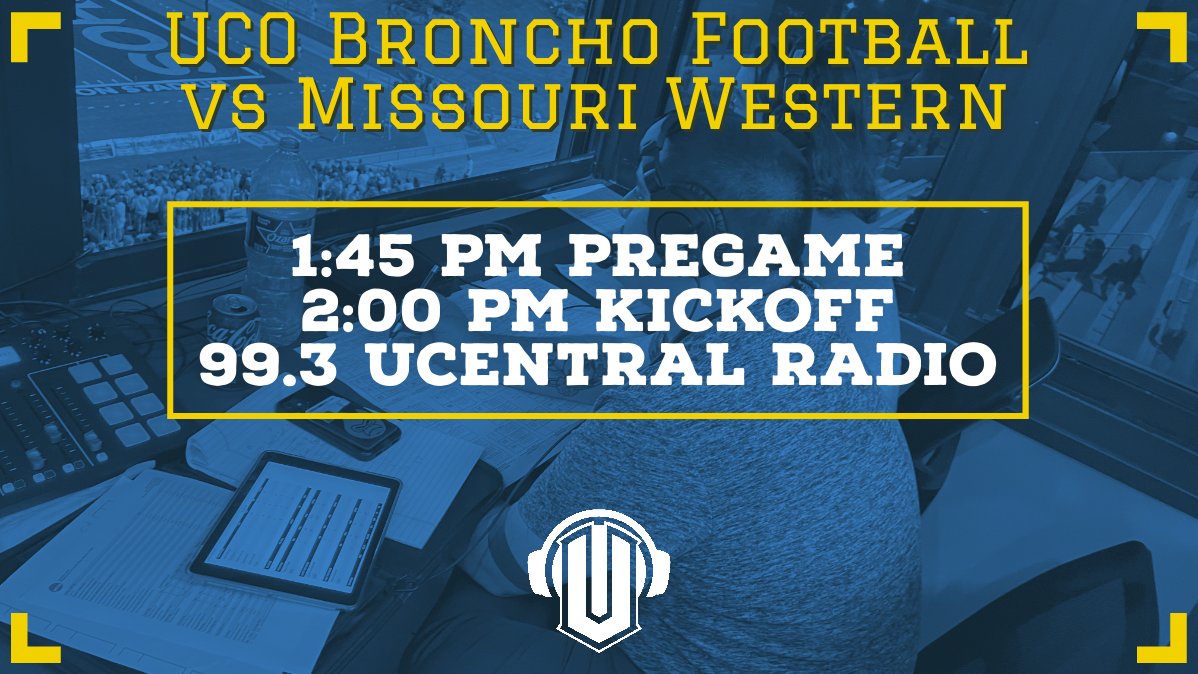 It's Game Day! Our student broadcast of <a href="/ucobronchofb/">UCO Football</a> returns this afternoon, as the Bronchos take on <a href="/MissouriWestern/">MoWest</a>. 

Tune in to 99.3 fm or ucentralradio.com
Pregame: 1:45 PM
Kickoff: 2:00 PM