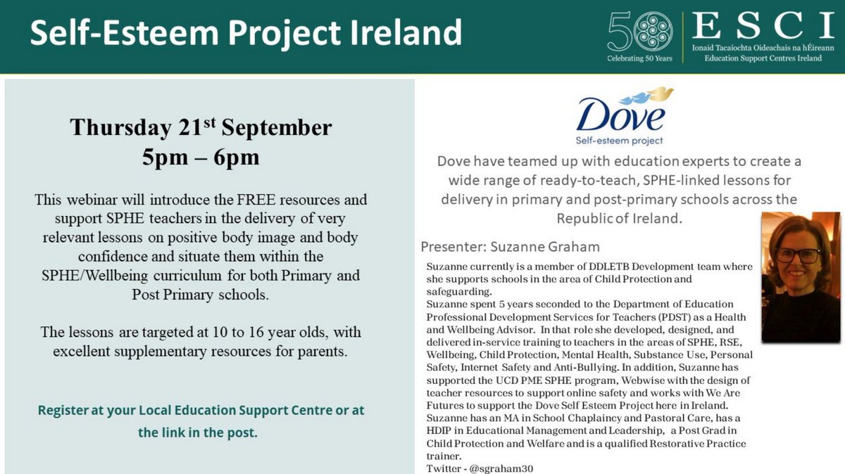 DublinWestEC's tweet image. Register with your local education centre or via dwec.ie/cpd-courses-dw… 

@sgraham30
@ESCITweets

#selfesteemproject #SPHE #Primaryschools #PostPrimaryschools #wellbeingwebinar #schoolsireland