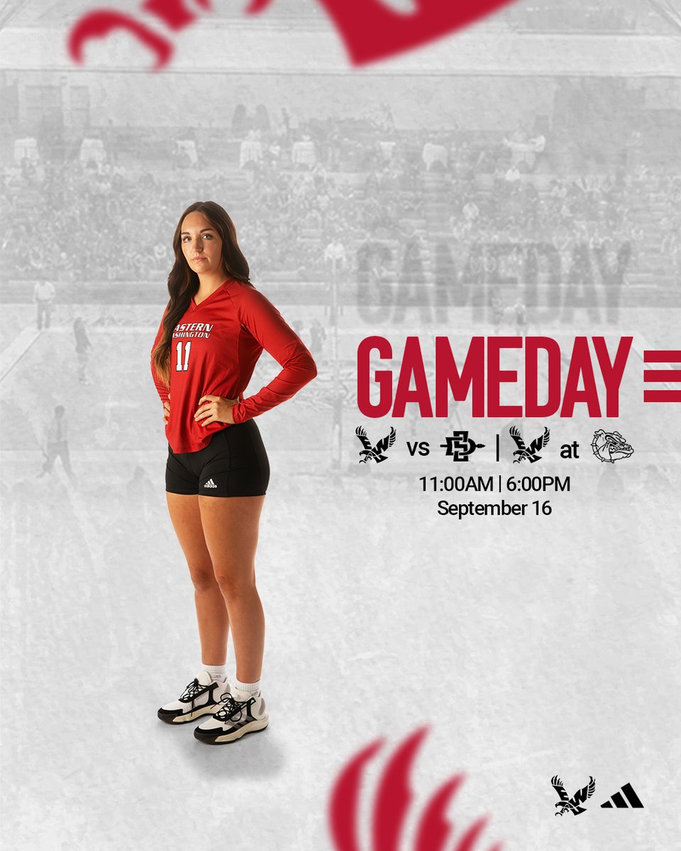 The Eags are in Spokane for ✌️ games today. They take on the Aztecs and the 'Zags! 🆚 San Diego St. & Gonzaga ⏰ 11 am & 6 pm 🏟️ Charlotte Y. Martin Centre 📺 loom.ly/guexJ7Y 📊 loom.ly/0ev7nz4 #GoEags #ncaavolleyball #volleyball #spokane @EWUAthletics
