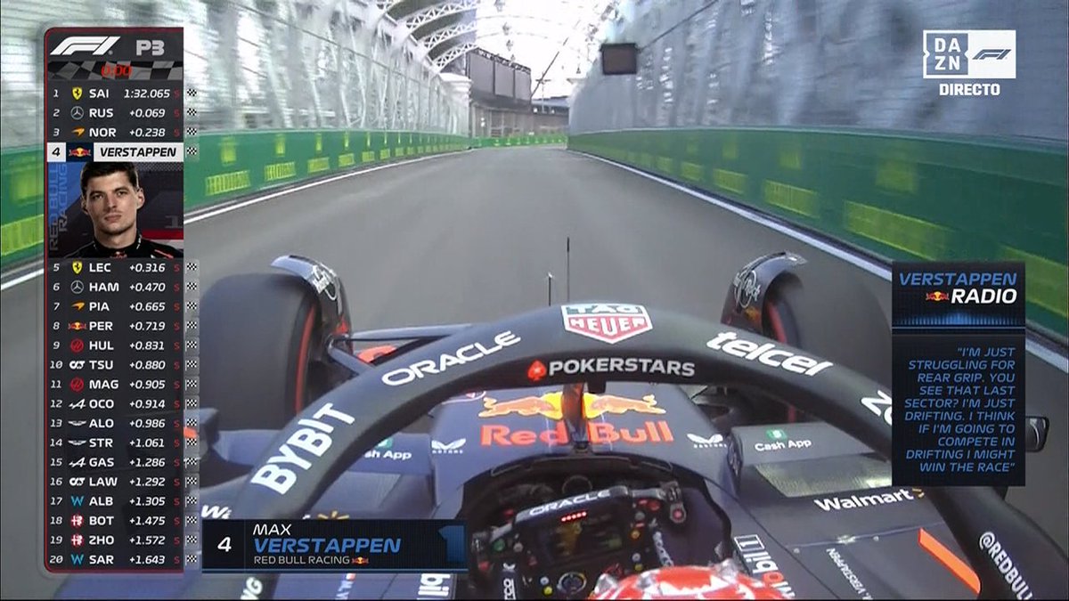 FormulaDirecta's tweet photo. 💥Max Verstappen: "Estoy haciendo drift. Si compitiera en drifting, ganaría la carrera".

JAJAJAJAJA

#F1 #SingaporeGP 🇸🇬 https://t.co/vPPozqc0UP
