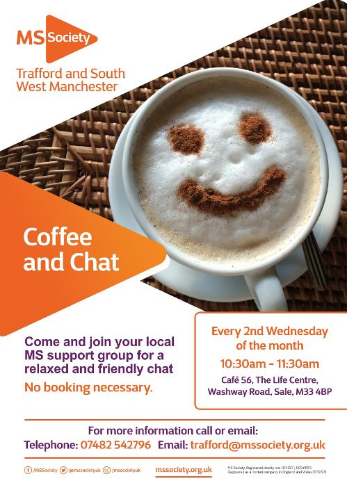 Join us for coffee and chat, 2nd Wednesday of the month <a href="/Cafe56Mcr/">Cafe56</a> .