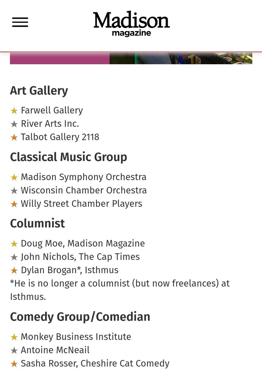 Good news, everyone! Cheshire Cat Comedy was awarded the Bronze Medal for Best Comedian / Comedy Group in Best of Madison 2023!

We had a huge outpouring of support from folks who've been to, performed in, and collaborated with our shows -- thank you all so, so much!