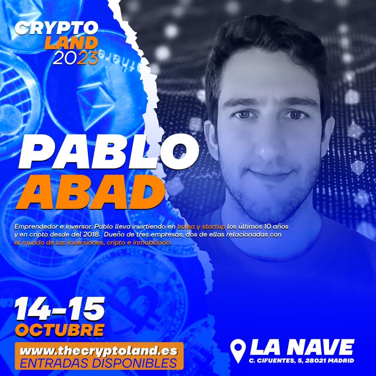 Si alguna vez soñaste con ver en vivo y en directo a <a href="/pababmar/">Pablo Abad</a>  de Club Cripto

Tu momento ha llegado!
 
NO PUEDES DEJAR PASAR ESTA OPORTUNIDAD!🤯

Asistirá como ponente a CryptoLand en Madrid 14-15 de Octubre
 
Compra tu entrada con el cogido PEDRODC y obtén un descuento del 20%