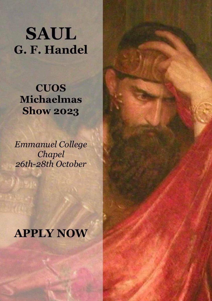 CamUniOperaSoc's tweet photo. We are delighted to announce that our Michaelmas Show will be Handel’s Saul! 

Applications are now open (see https://t.co/Fc5Hhvoy2h)

Deadline: Tuesday 26th September 
#opera https://t.co/aDK65FZPC3