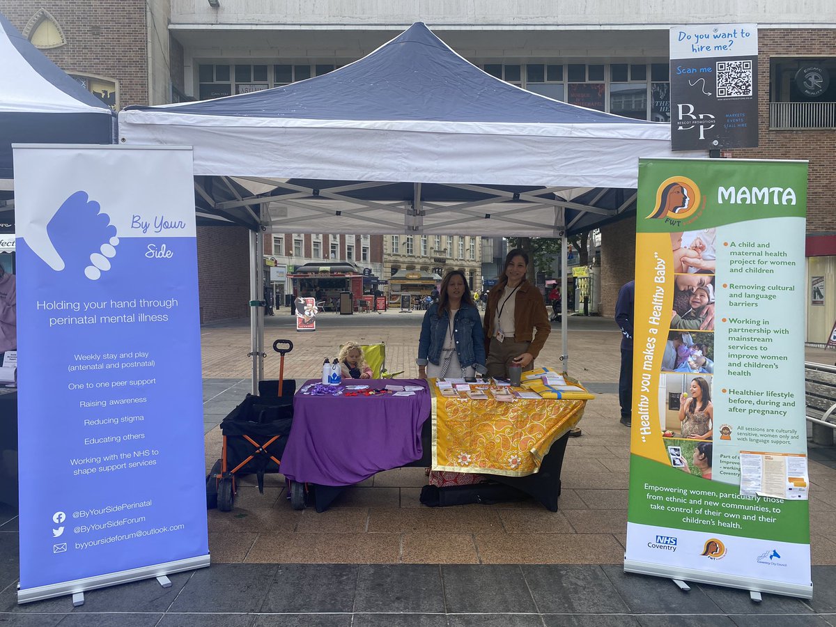 ByYourSideForum's tweet photo. We are here today at Broadgate in Coventry with our fabulous friends at @FWTCov talking to parents about their mental health. If youโre in the area come and check out the Wellbeing For Life Festival ๐ #perinatalmentalhealth #parents #wellbeingforlife https://t.co/yKbDzag96K