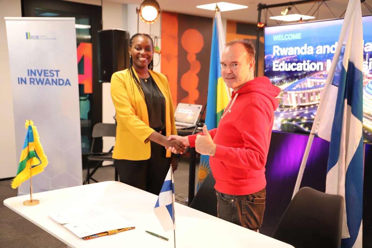 .@Rwanda_edu MoS. Hon. @ClaudetteIrere signed another MoU with @FinEstBayArea @pvesterbacka. 
It will facilitate a range of collaborations, including the establishment of a Finnish-model TVET Regional Centre of Excellence for Africa in Rwanda, operating on a commercial basis.1/2