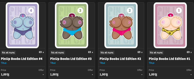 tituz's tweet photo. BIG BOOBs 4 YOUR WALLET! 
PinUp Boobs NFT Collection! 🤩 
Collect them all! 💦
1 xtz each 🪙
https://t.co/9tmRA514qy

#nft #cleannft #boobs #nftporn #tituz https://t.co/ulh8xlwiSu