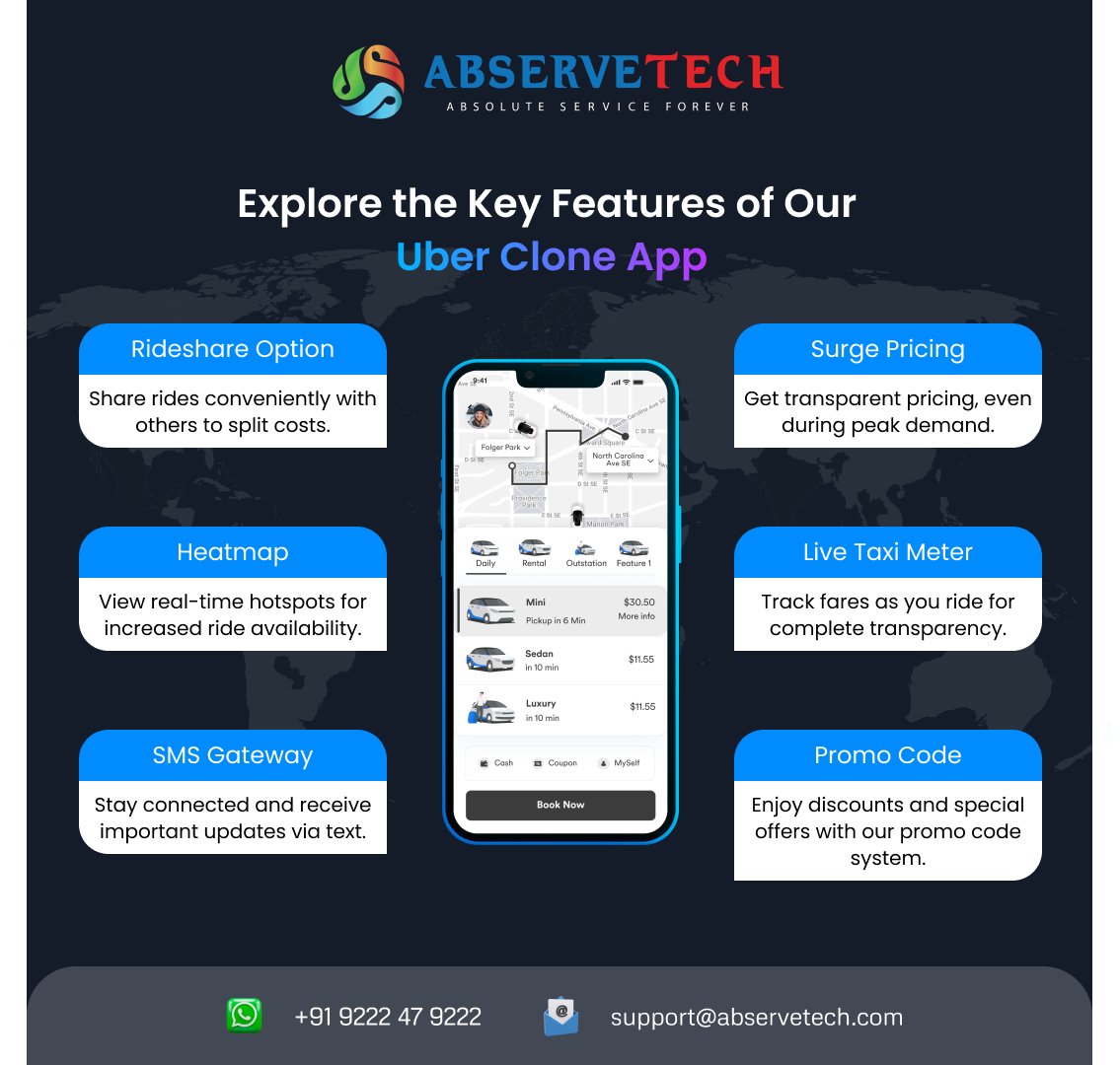 abservetech's tweet image. Explore the key features of Our Uber clone app 🚖📱
To know more:
abservetech.com/uber-clone/
Follow us @Abservetech
#UberClone #TaxiBookingSoftware #TaxiBookingScript #Uber #Taxi #TaxiBooking #Business #Startups #StartupIdeas #BusinessIdeas #RebuStar #Abs #Abservetech