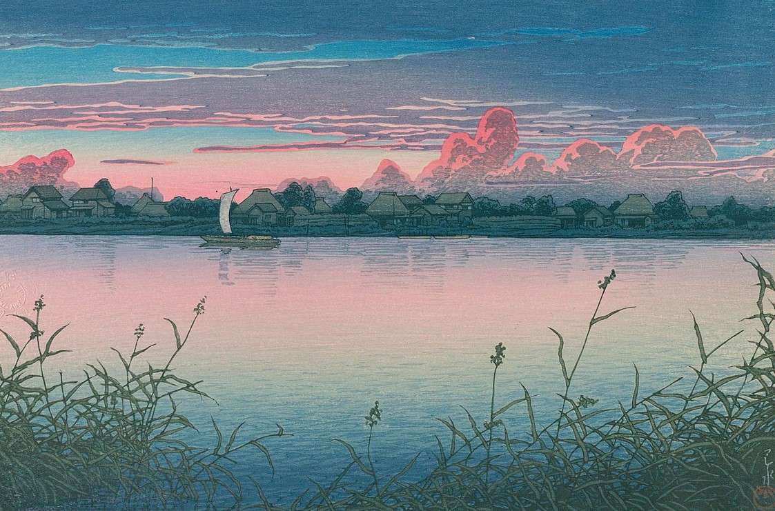 川瀬巴水、【初秋の浦安】、希少な額装用画集より、美品、新品額装付 file.jpg