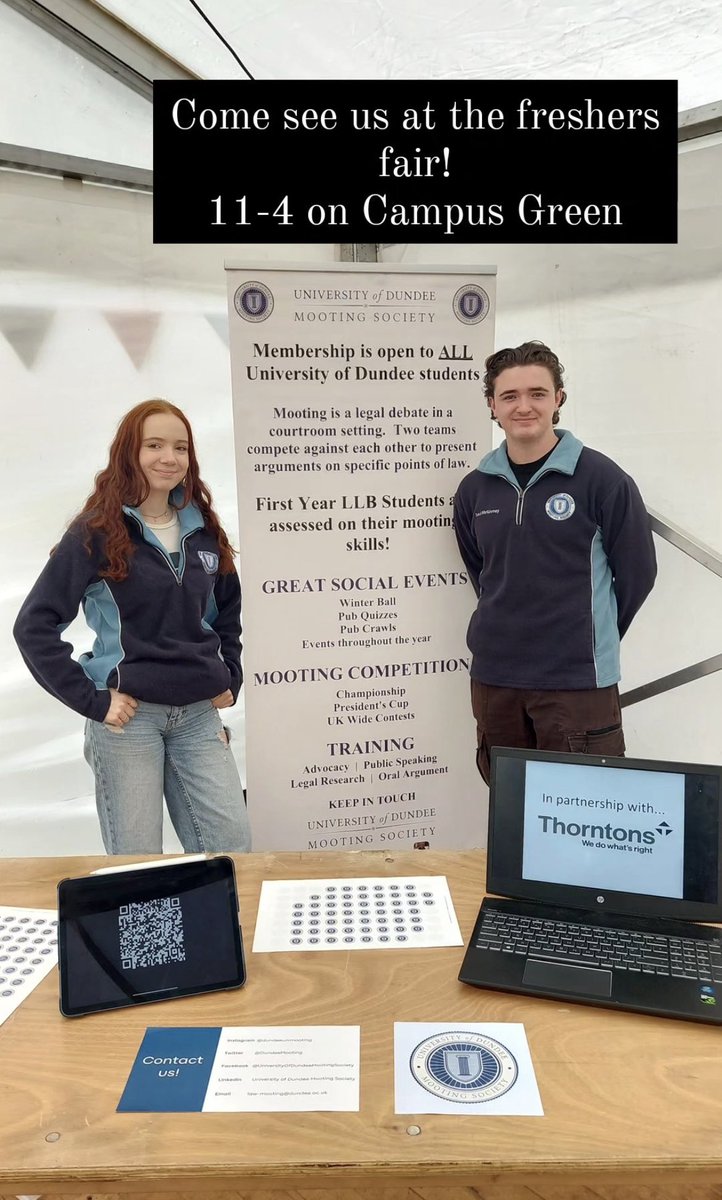 We are at <a href="/dundeeuni/">University of Dundee</a> Freshers Fair this morning - come and see on Campus Green from 11 until 4. 

It is great to meet all the new potential members. 

@Thorntons_Law