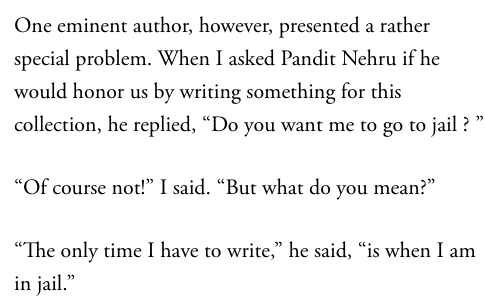 from the introduction to @TheAtlantic's fascinating october 1953 issue on india. another treat: 'As one Marathi writer said, “We have seen the politicians and the businessmen. We have had enough of that. Send us your writers. Send us Hemingway.”'