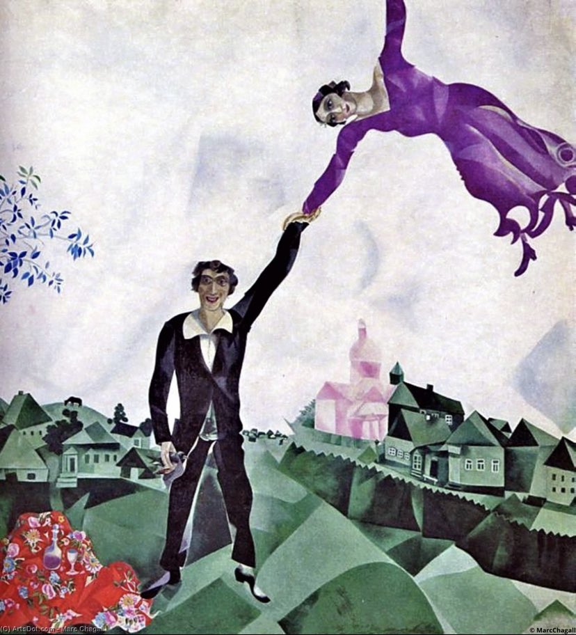 #Elpaseo,#MarcChagall,1924. @museorusomalaga 
#Chagall fue un #artistaruso con un estilo difícil de definir. Fue un #pintordevanguardia poco común, cuya producción bebe del #surrealismo. Pero no por ello renuncia a utilizar recursos y artísticos de otros #movimientos.
#DAC