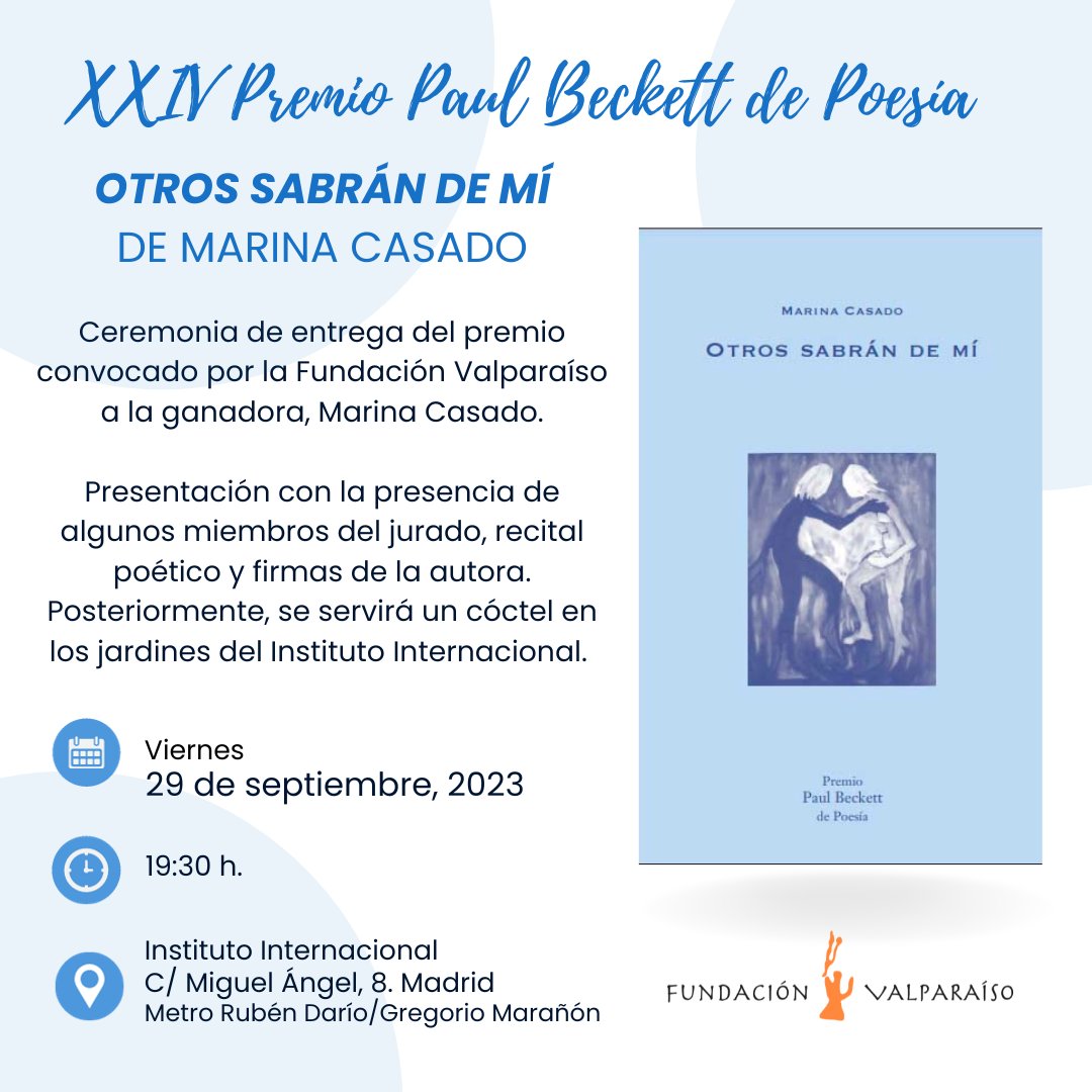 La noticia de este premio fue un dardo de alegría el invierno pasado. El libro, una nueva pincelada azul en mi pequeña trayectoria poética.

Me encantaría que pudierais acompañarme.