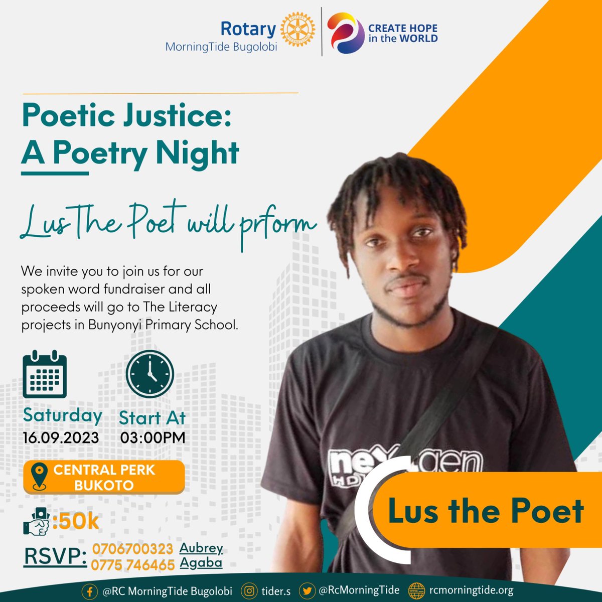 RicOkello's tweet photo. @RcMorningTide's Spoken Word Fundraiser tickets are available at the gate.
Head to @CentralPerk882 to watch @kennethmugabi @TheMithMusic and @LusThepoet live.
#CreateHopeInTheWorld #TiderLove
@toro_belle @Joan_Nyanzi @aubrey13agaba https://t.co/PjxPzTAAN9
