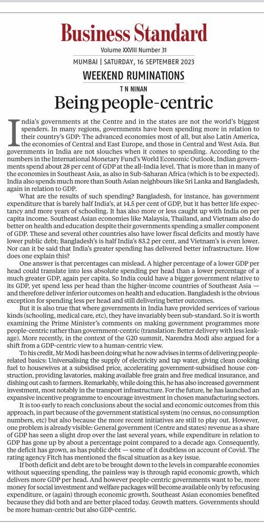 TamalBandyo's tweet photo. Growth matters. The governments should be more human-centric but also GDP-centric. TN Ninan’s #WeeklyRuminations in @bsindia https://t.co/xkuhe25lrJ