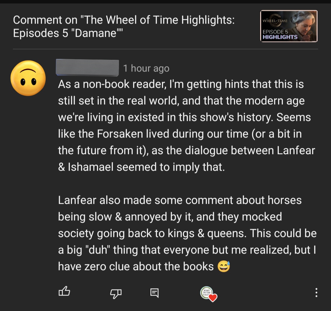 RoadtoTarValon's tweet photo. I love reading comments like this in my videos. Non book readers are picking up clues &amp; it's so fun to watch 🕵🏼‍♀️🤎
#TheWheelOfTime https://t.co/9Etb1SGVZH