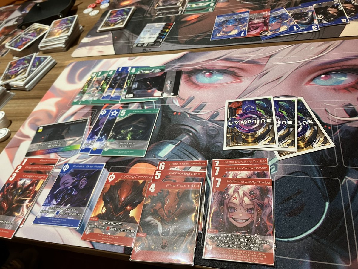 yama_koh's tweet photo. 本日のボドゲバ。
今回はKickstarter中のビルドウォーの体験会という事でお邪魔して参りました。
デッキ構築&セットコレクションに加え麻雀のテイストもあるゲーム。
運は多分に絡むものの、ドローやサーチカードは多目にあるので、デッキが回るように組めるかは腕の見せ所。
#BuildWar #ビルドウォー https://t.co/ZhtZ4gofEO