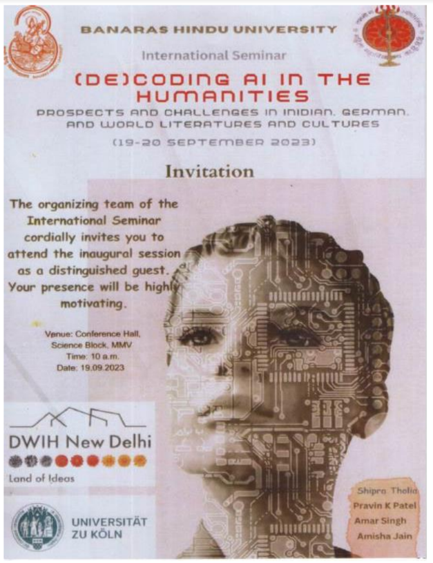 bhu_updates's tweet photo. Mahila Mahavidyalaya (@bhu_mmv), in collaboration with Universität zu Köln (@UniCologne) and DWIH New Delhi (@DWIH_NewDelhi), is organizing an International Seminar on (De)Coding AI in the Humanities on September 19th &amp; 20th, 2023. 
@VCofficeBHU https://t.co/MawG5kV6OO