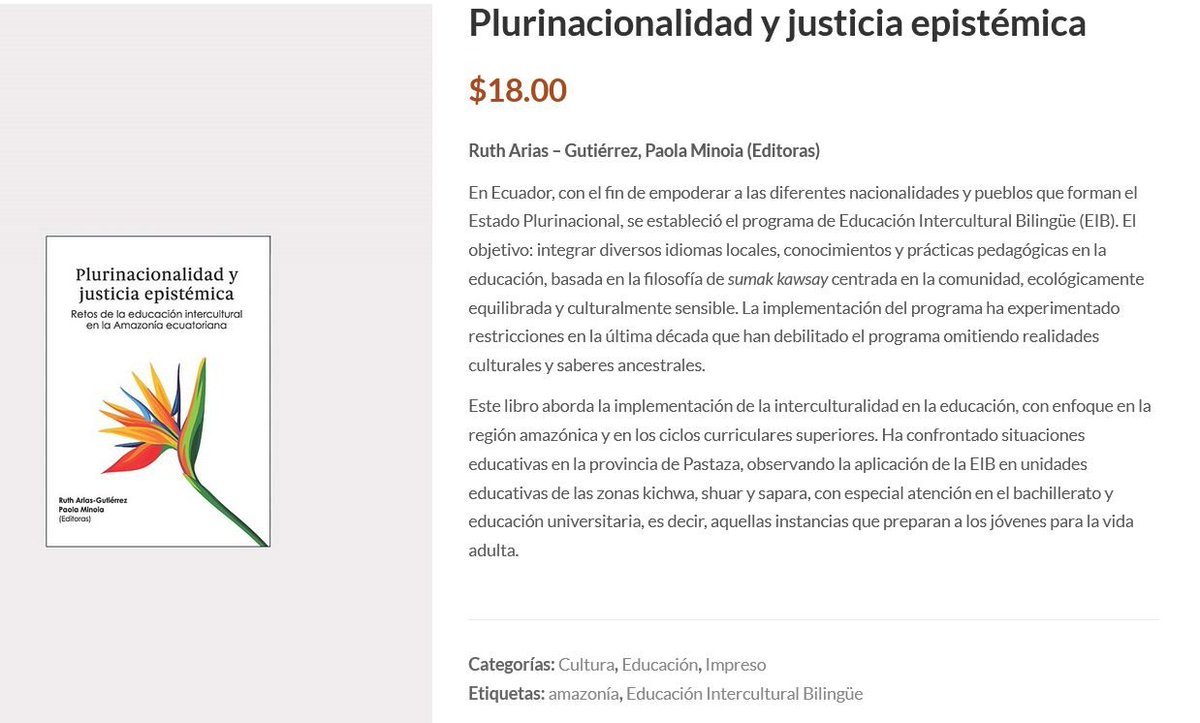 Our book Plurinacionalidad y justicia epistémica is on sale abyayala.org.ec/producto/pluri… We talk about the great project of interculturality that was developed and partially applied in Ecuador, with a view from the Amazonian region. Just education for multicultural societies!
