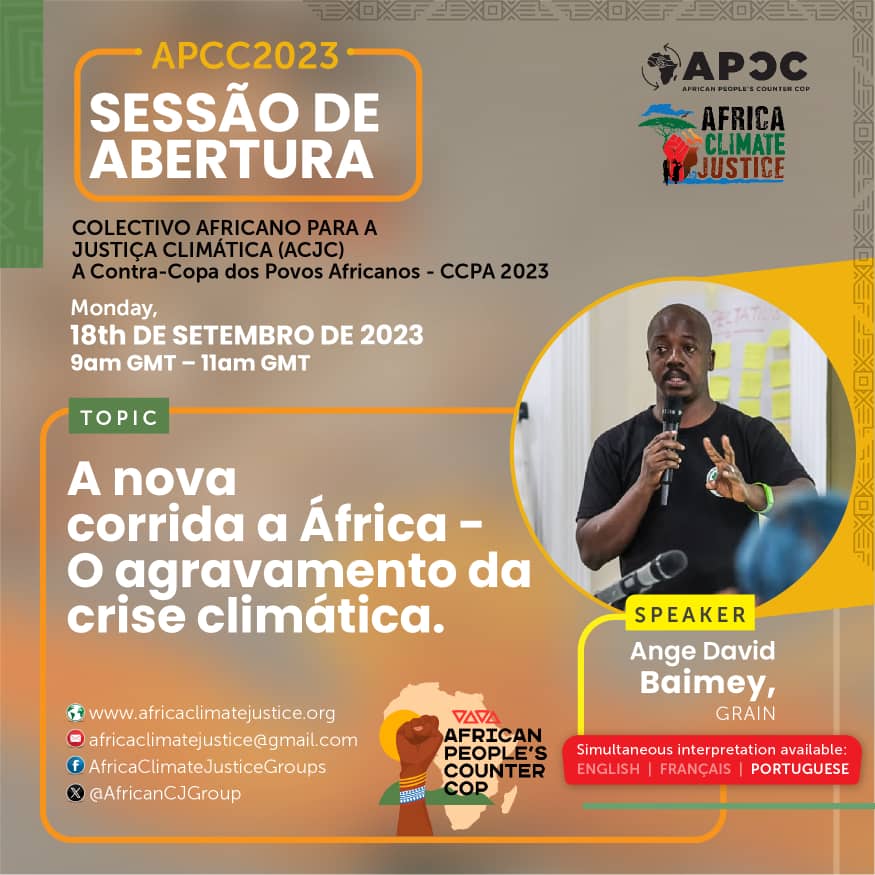 GRAIN_org's tweet photo. ✊Join us for the opening session of the African People's Counter-COP #APCC23
✊Rejoignez-nous pour la session d'ouverture de la Contre-COP des Peuples Africains
✊Junte-se a nós na sessão de abertura da Contra-COP dos Povos Africanos
⏲️18 Sep | 9am GMT
⚠️https://t.co/q2tgIhNB9f https://t.co/nko0DprRvr