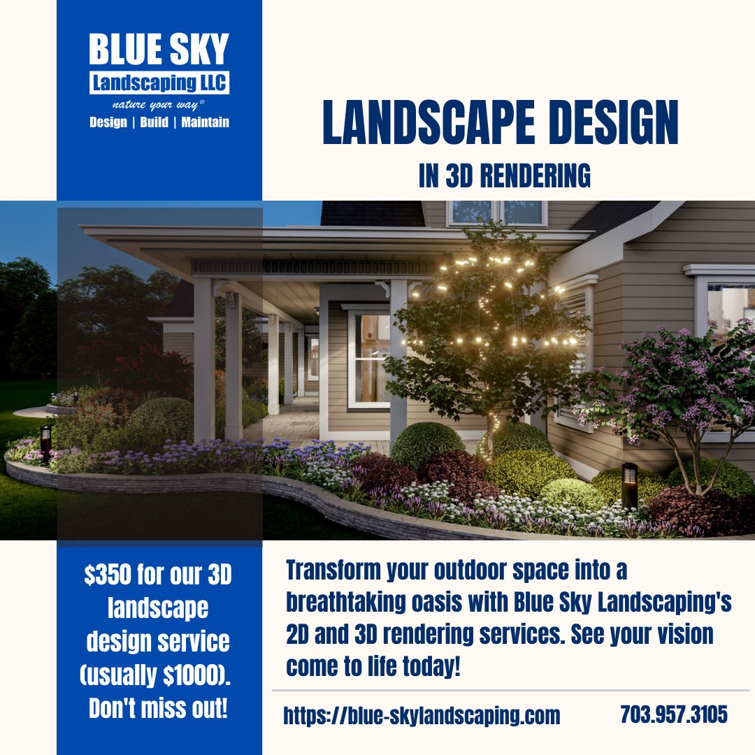 BlueSkyLScaping's tweet photo. Ready to transform your backyard into an outdoor oasis? Our 2D and 3D landscape design services make it easy to visualize the possibilities!
Click this link for a free consultation:
https://t.co/hUQ32RJpR8
#BlueSkyLandscaping #LandscapeDesign #2DRendering #3DRendering https://t.co/8LzTdwI1xj