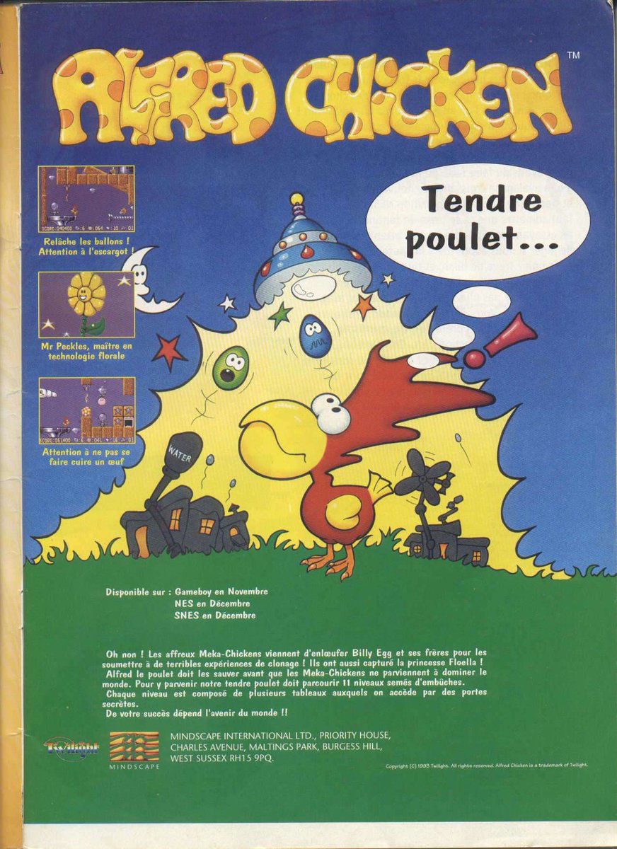 AllmightoFranky's tweet photo. La publicité dans les mag JV des années #80s #90s,des pubs issues d'un #NintendoPlayer,#PierreLeChet is #OutofLunch sur #Supernintendo,#AlfredChicken sur consoles #Nintendo,concours #DemolitionMan et du jeu #GameBoy by #GameTek!! #retro #retrogaming #culturepub #oldschool https://t.co/eXbELsB7aj