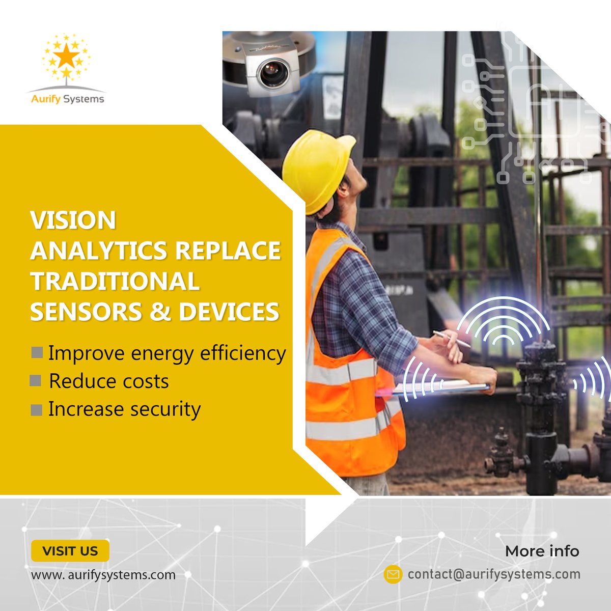 AurifySystems's tweet image. #Aurify&apos;s #AI driven #VisionAnalytics replace traditional sensors improving #EnergyEfficiency and #CostSaving in #OilandGas Industry, including Intrusion, Fire and leak detection, machine monitoring, and people counting. Connect with us at #ADIPEC 2023 to learn more #middleeast