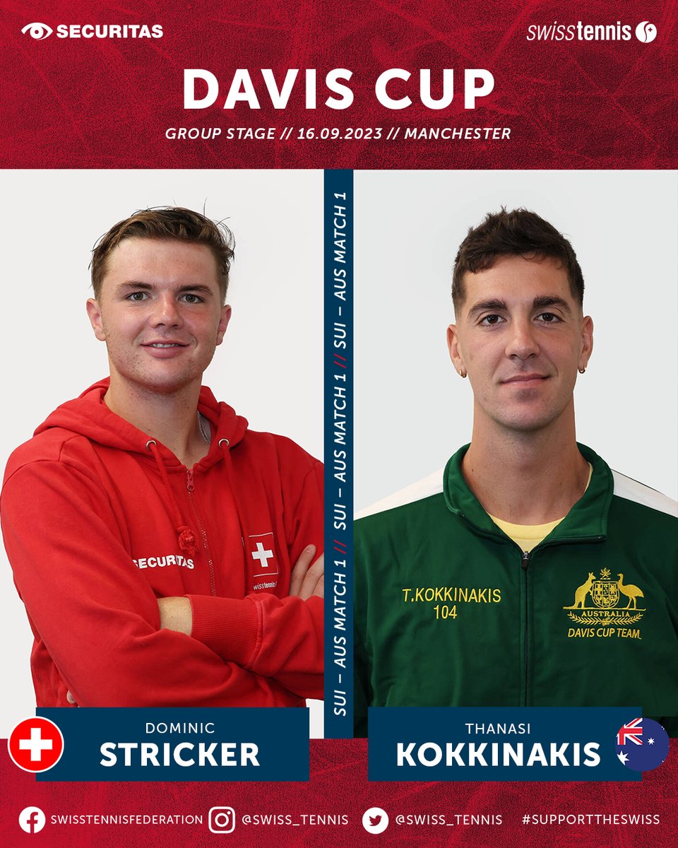 swiss_tennis's tweet photo. Starting today with Dominic Stricker in singles against Thanasi Kokkinakis. 🎾
Match 1 will start in 10 minutes.🕑
#SupportTheSwiss
#AUSSUI #swisstennis #swisstennisplayer #stagegroup #finals #manchester #hoppschwiiz #hopsuisse
#buildthenextgeneration https://t.co/r3Uu0IWGCb