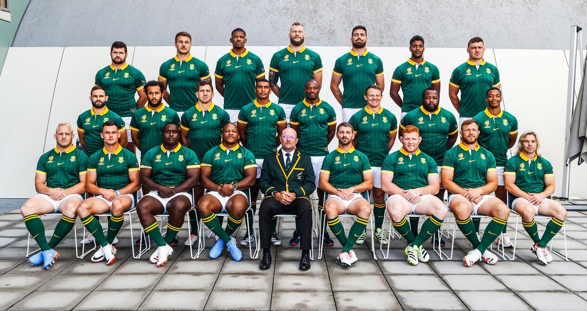 Springboks's tweet photo. The #Springboks team that will take on Romania in their second #RWC2023 Pool B game in Bordeaux tomorrow, kick-off at 15h00 🇿🇦
#StrongerTogether https://t.co/UY2LXIUU7v