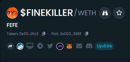 FEFE_FINEKILLER's tweet photo. DEXTOOLS IS UPDATED

https://t.co/fpX2994bZo

$FEFE #FEFE #FINE #FINEKILLER https://t.co/EucJv6Ecfc