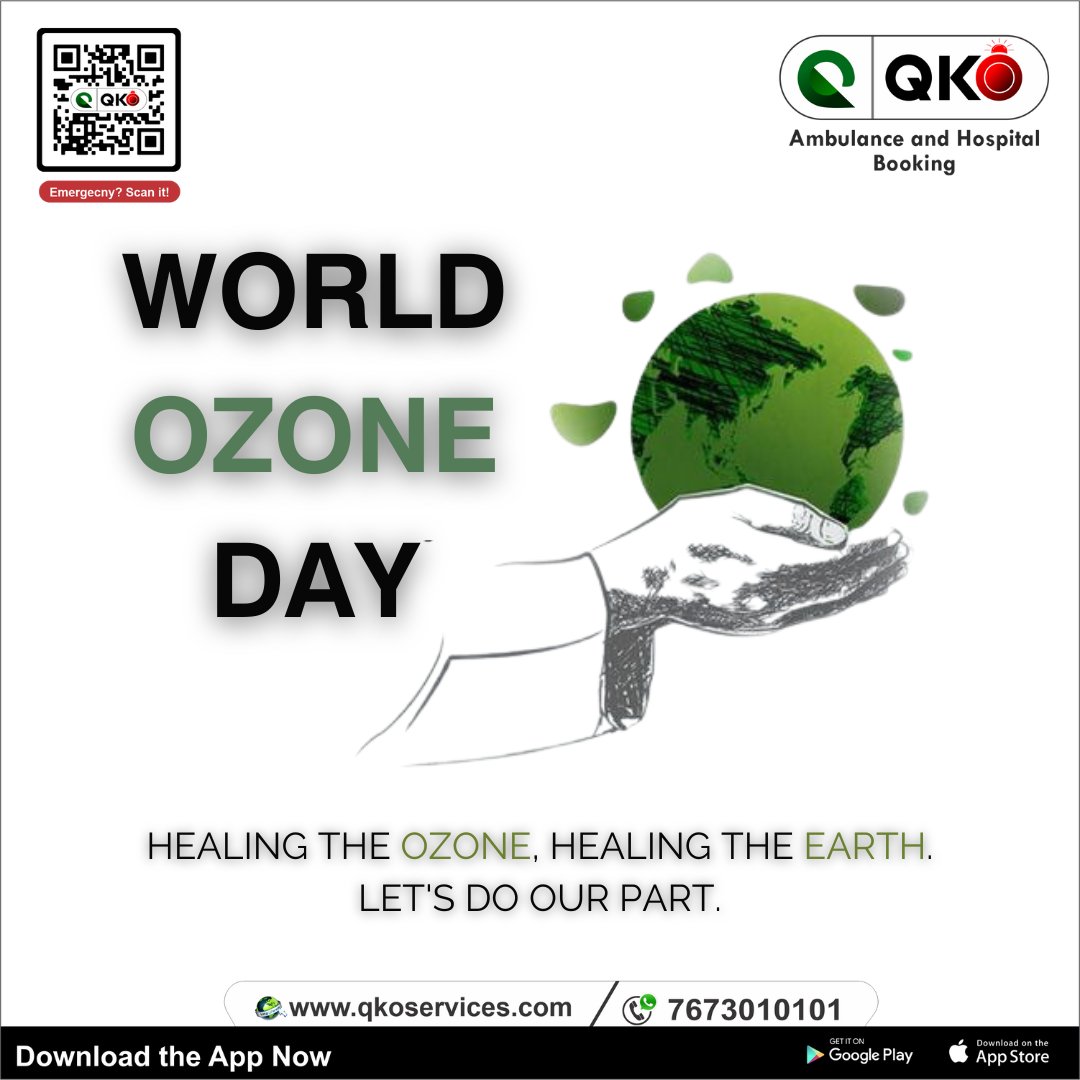 QkoServices's tweet photo. On World Ozone Day, Let's Commit to a Greener, Cleaner Earth.

Happy World Ozone Day!

Follow Us @QkoServices

#qkoservices #ambulanceservice #hospitalbooking #patna #savinglives #topicalspot #WorldOzoneDay #ozonelayer #OzoneDay #OzoneDay2023 #HealEarth #nature #healtheearth https://t.co/B1l38W4gYk
