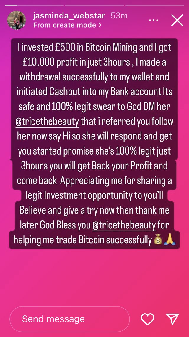 vatoffilth's tweet photo. @instagram More Evidence of the hacker using the account @jasminda_webstar to steal my identity and convince people to Fucken invest in bitcoin scam @instagram you guys are so ridiculously incompetent like what more do u need https://t.co/4NG8zHdlPc