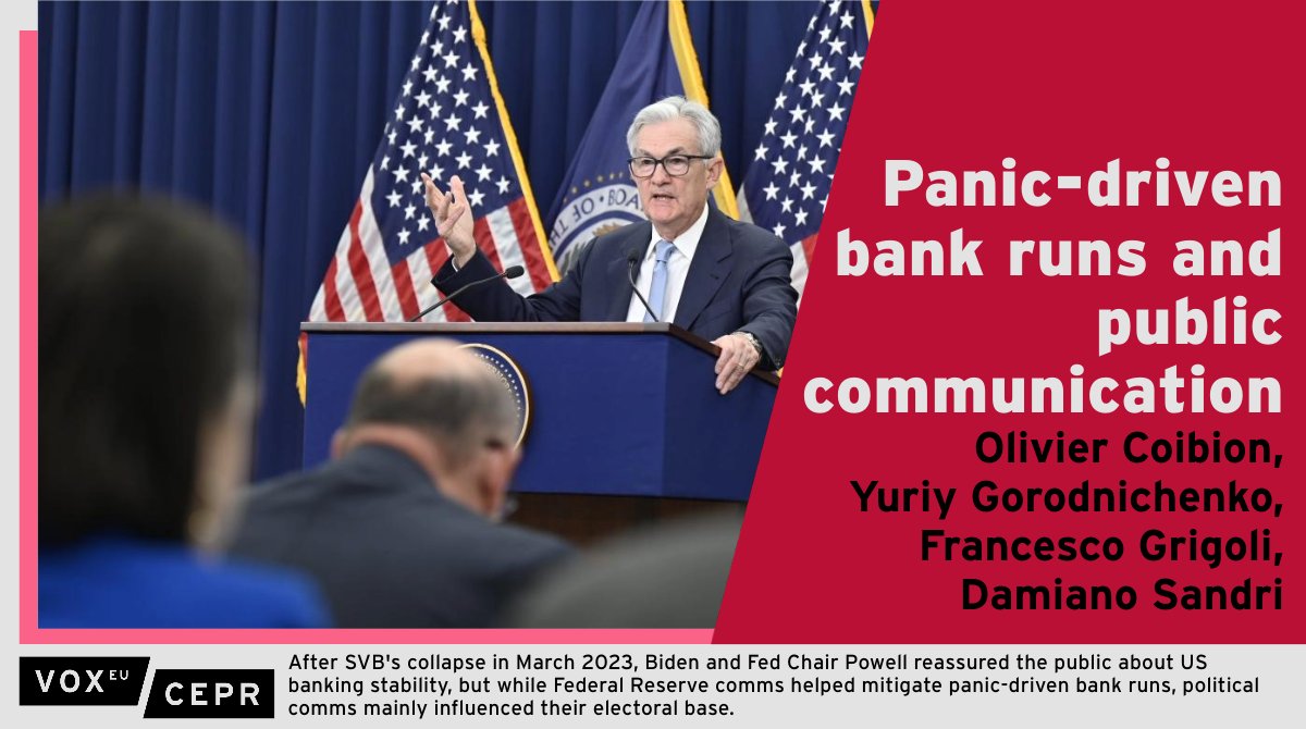 After #SVB collapse, communication from the #FederalReserve contained the risk, while comms from #politicians influenced only their electoral base. O Coibion @UTAustinEcon, @YGorodnichenko @berkeleyecon, @Grigoli82 @Georgetown, @DamianoSandri @BIS_org ow.ly/gRjN50PLV5E