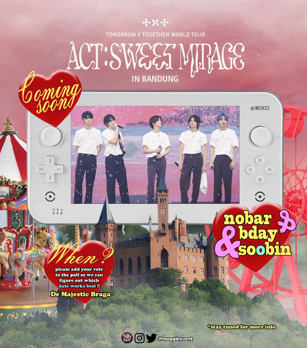muggleevent's tweet photo. 🎥 Nobar &amp; Bday Soobin celebration for MOA Bandung with @muggleevent

TXT Act: Sweet Mirage Finale in Seoul

🗓 (add your vote to the poll below)
📍 De Majestic Braga, Bandung

🗯️ Registration form and more details will be dropped on 01 October 2023 !! 🗯️📢
#ActSweetMirageFinale https://t.co/T20F2gDAK4