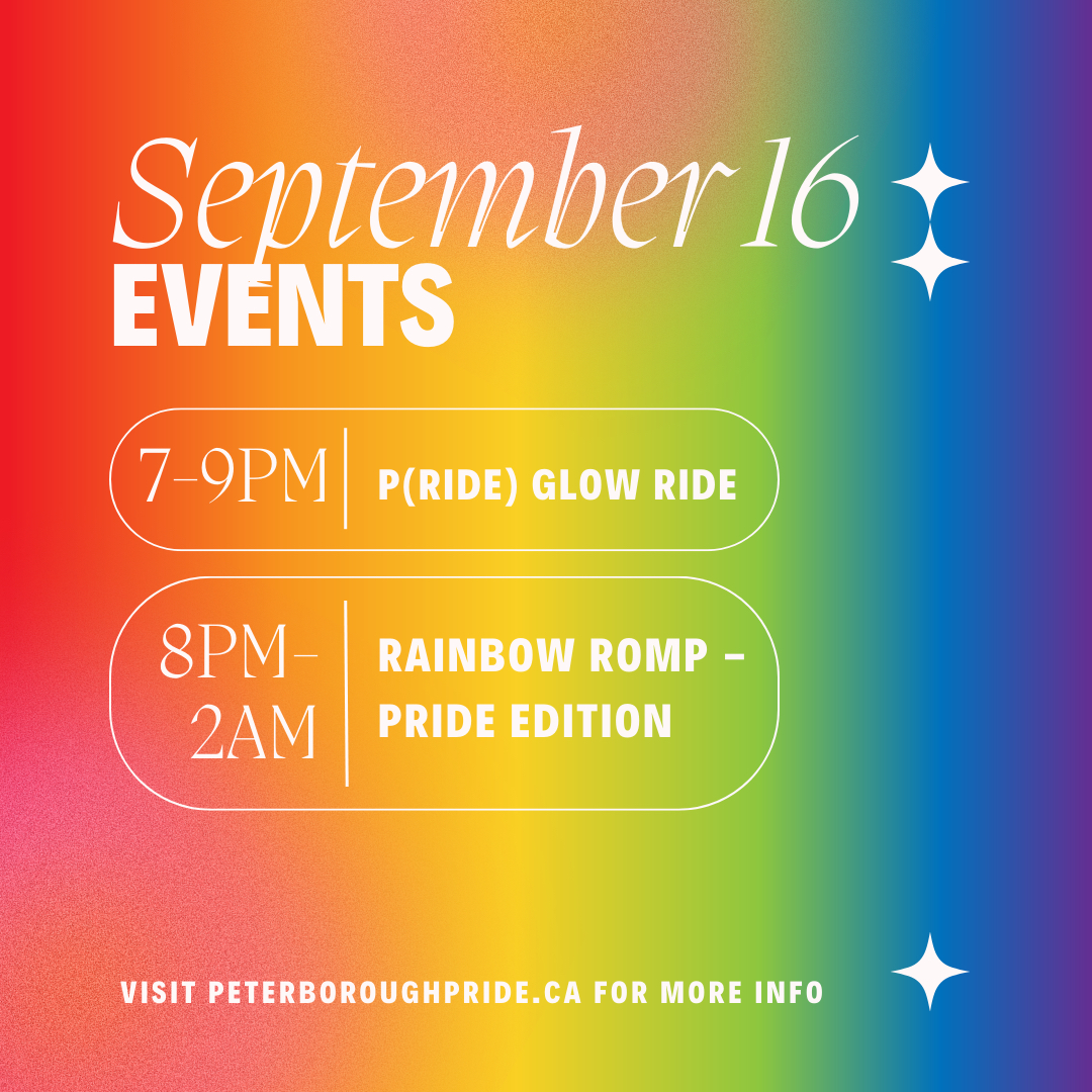 It’s the Day 2 of Peterborough-Nogojiwanong Pride Week 2023!

So let’s see what’s happening today 👇

👉 B!KE: The Peterborough Community Cycling Hub 7-9pm

Meet at the back alley of B!KE at 7:00pm, to head out to ride at 7:30pm, the ride should end before 9pm. You’ll make stops