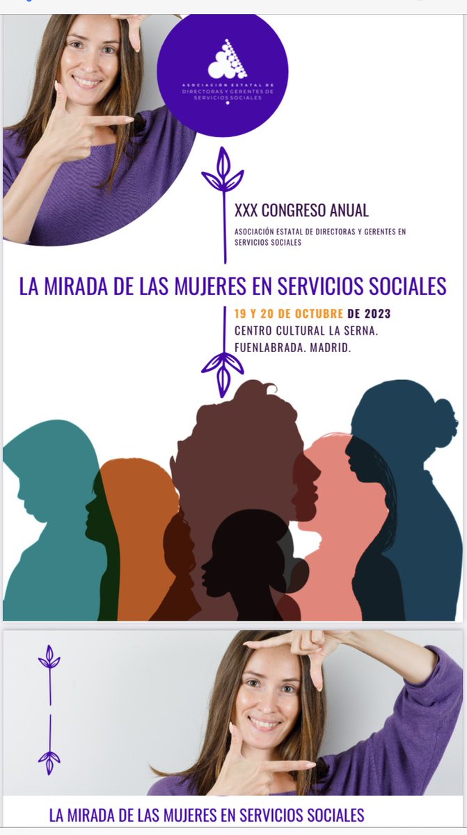 Inscripción (presencial o virtual) gratuita.
XXX CONGRESO ANUAL
Asociación Estatal de Directoras y Gerentes en Servicios Sociales
La mirada de las Mujeres en Servicios Sociales
FECHAS: 19 y 20 de octubre de 2023
LUGAR: Centro Cultural la Serna. Fuenlabrada. Madrid.