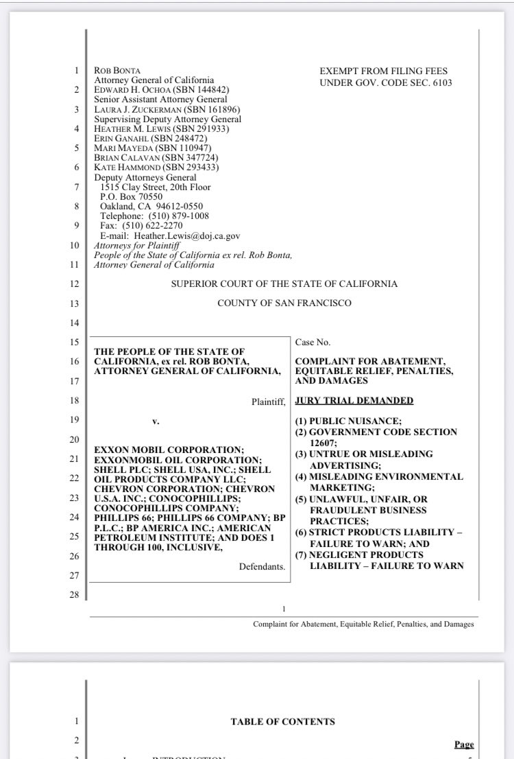 Over the last 6 years, Big Oil companies effectively delayed state court climate lawsuits brought by California local governments against fossil fuel companies.

This CA state filing not possible without lawsuits filed by San Mateo County, Marin County, and City of Imperial Beach