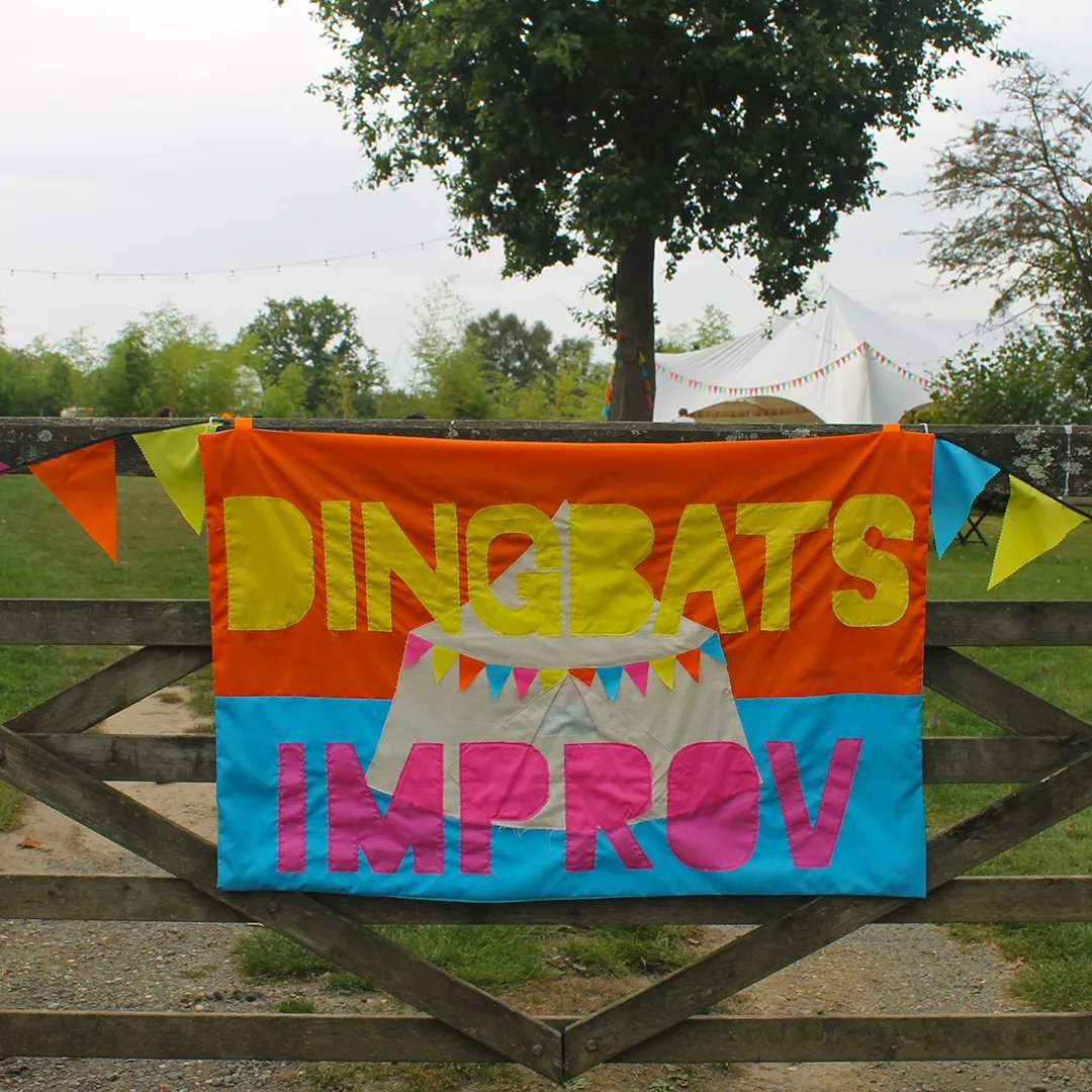 dingbatsimprov's tweet image. Last weekend was the first ever Dingbats Improv Retreat! It was a glorious weekend full of laughter with amazing people. Here's some photos from the Friday of us kicking off with a big group workshop, pizza, jam in the big top and chilling around the campfire 🔥 #DIRT23