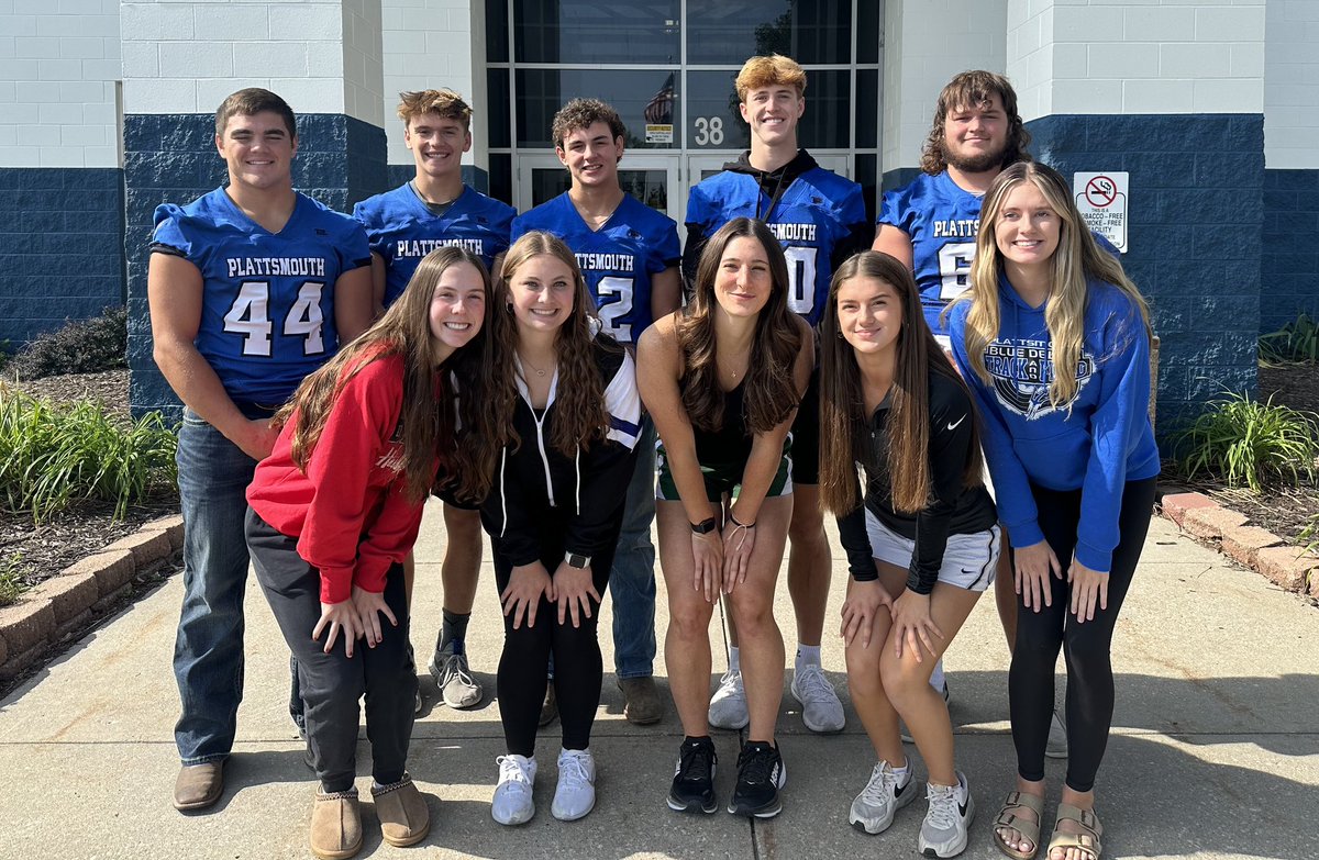 We are excited to introduce you to our 2023 Homecoming Court: Front row: Sarah Konkler, Ireland Todd, Emily Zitek, Ivy Schmidt and Jolee Wohlers Back row: Caleb Adkins, Gage Olsen, Dominic Vercellino, Liam LaSure and Dylan Eby