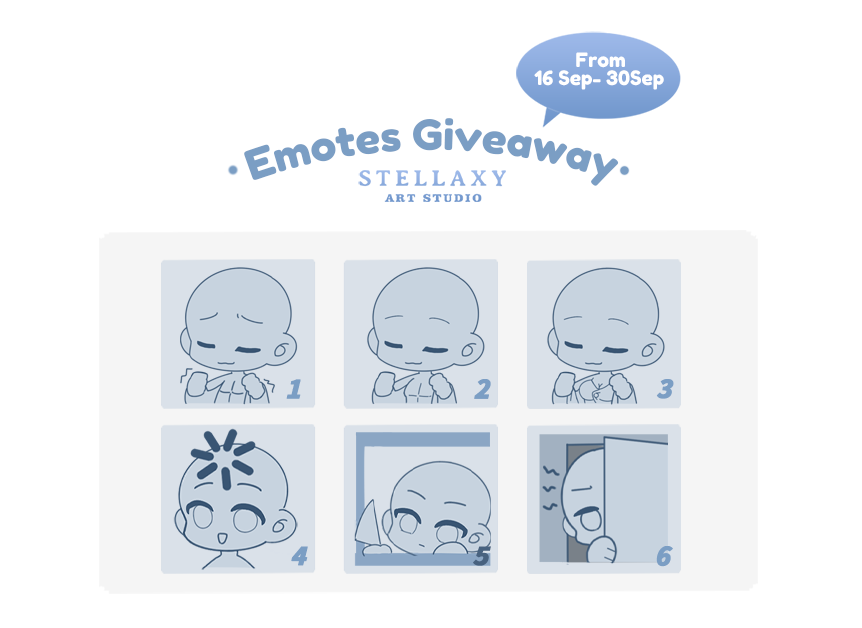 StellaxyStudio's tweet photo. 【Stellaxy Studio Commission Open Celebration】  

2nd Event✨Emotes Free Give 
No upper limit for winners 🤗
Just participate and you will have a chance to win!  

🐰Follow @hoho_prpr /@StellaxyStudio
🐰Like & RT 
🐰Comments your character ref below 
🐰Select the emotes number

Ends on September 30 -- 7PM EST 
#vtubergiveaway #Vtuber #ENVtuber #VTuberUprising