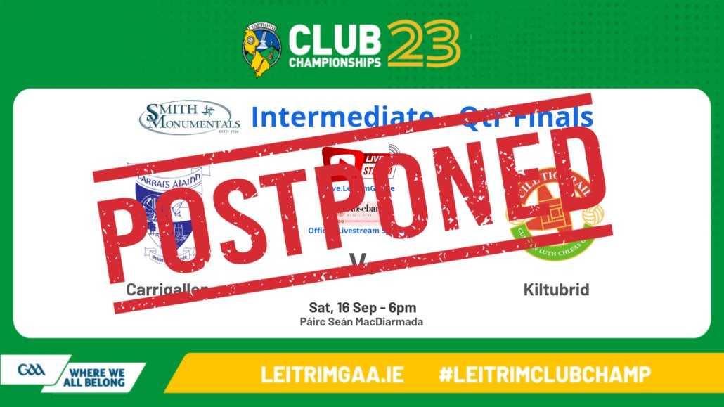 Smith Monumentals IFC Quarter Final Update - Carrigallen v Kiltubrid OFF - leitrimgaa.ie/2023/09/smith-…

Due to a bereavement, the Smith Monumentals IFC Quarter Final, due to be played at Avant Mone...